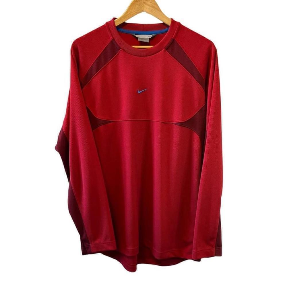 MENS NIKE Red Long Sleeve Athletic Crew Neck Shirt Size L